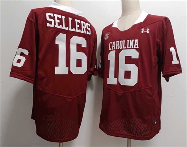 Men%27s South Carolina Fighting Gamecocks #16 LaNorris Sellers Garnet Stitched Jersey
